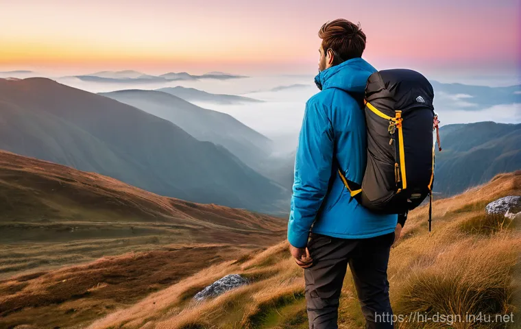 디자인 초보자를 위한 무료 그래픽 리소스 사이트 - **Prompt Title: "Serene Mountain Sunrise with a Traveler"**
    A professional, wide-angle photograp...