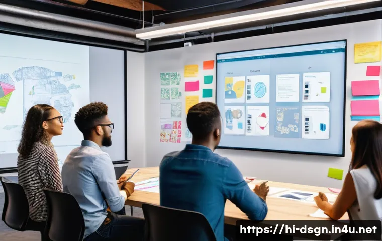 디자인에서 사용자 참여를 유도하는 방법 - **Prompt:** A diverse group of young adults and professionals, both male and female, actively collab...