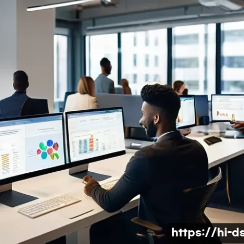 브랜드 재디자인의 성공과 실패 사례 - **Prompt:** A dynamic, brightly lit scene inside a modern, open-plan office. A diverse team of marke...