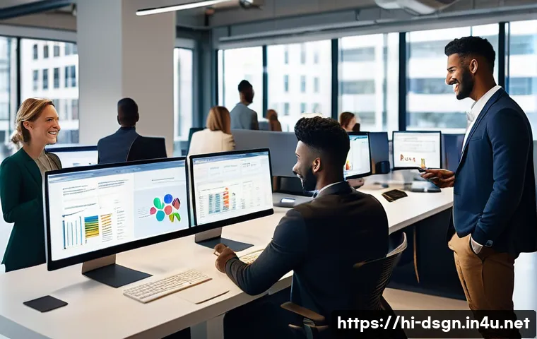 브랜드 재디자인의 성공과 실패 사례 - **Prompt:** A dynamic, brightly lit scene inside a modern, open-plan office. A diverse team of marke...