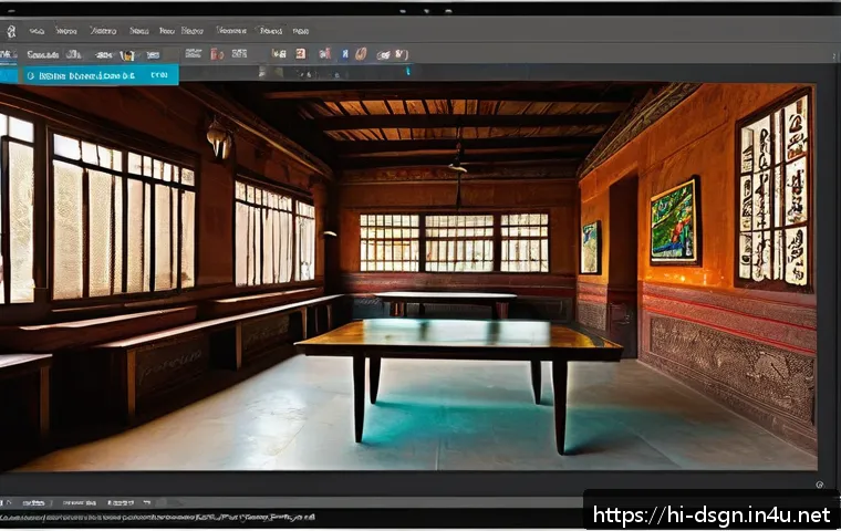 디자인 초보자를 위한 포토샵 기본기 - A vibrant digital workspace scene showcasing the Adobe Photoshop interface tailored for Hindi-speaki...